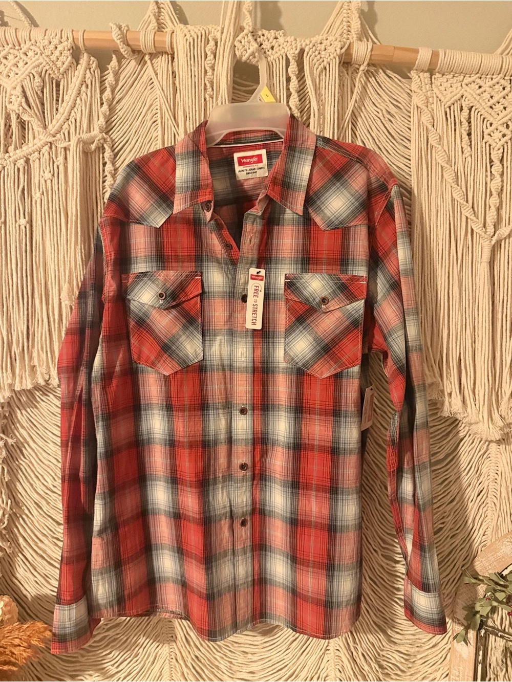 Wrangler Red and Blue Plaid Western Button-Down Shirt